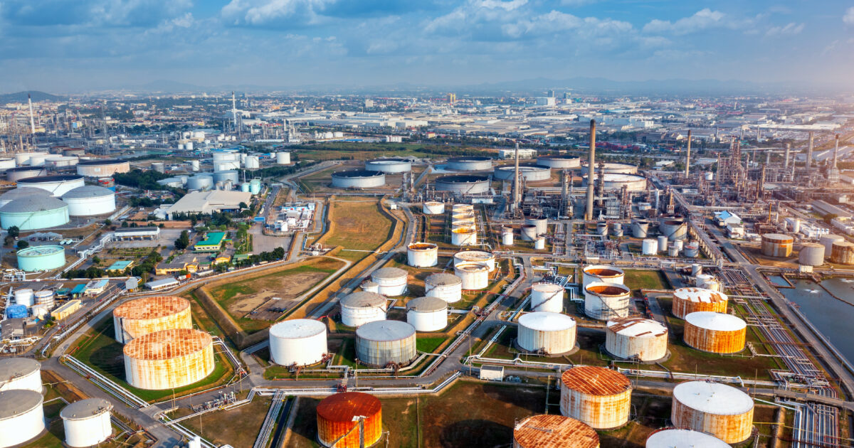 Aerial view of gas and oil refinery, Oil Industry.