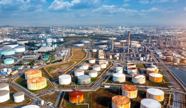 Aerial view of gas and oil refinery, Oil Industry.